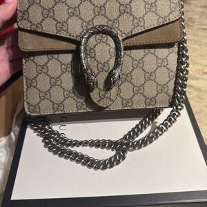 Gucci Beige/Brown GG Supreme Dionysus Crossbody Bag with Silver Hardware